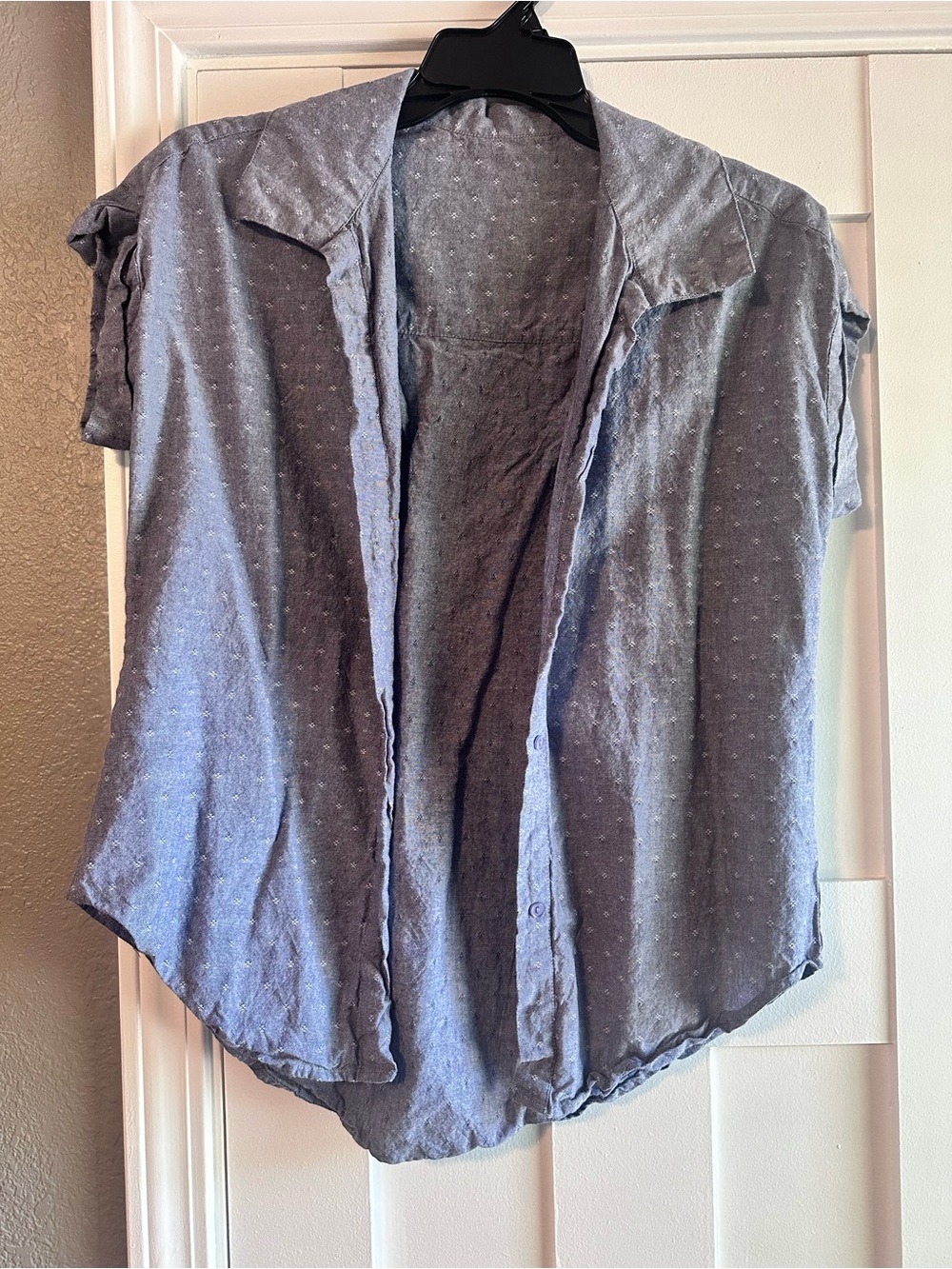Light Blue Dot-Print Women's Open Front Shirt